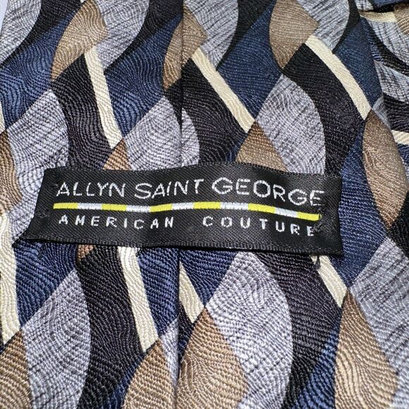 Allyn Saint George American Couture Tie. rn 51093 (57.5L 4W) Blue Grey Tan And C - Picture 4 of 5